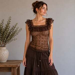 Melani brown lace bead short sleeve Whimsigoth Fairy top 6